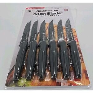 NEW Granitestone NutriBlade 6pc Stainless Steel Steak Knife Set Rust-Proof BLACK